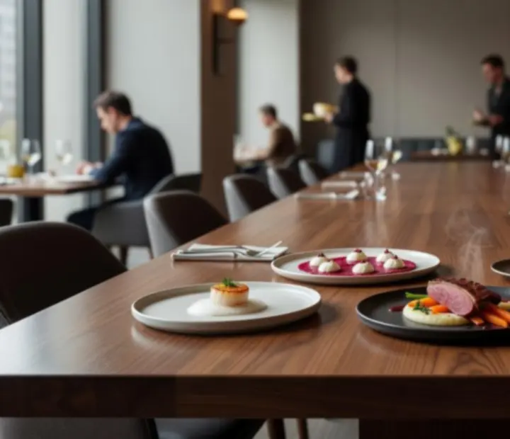 Ukázka interiéru a jídel v restauraci Moraveento