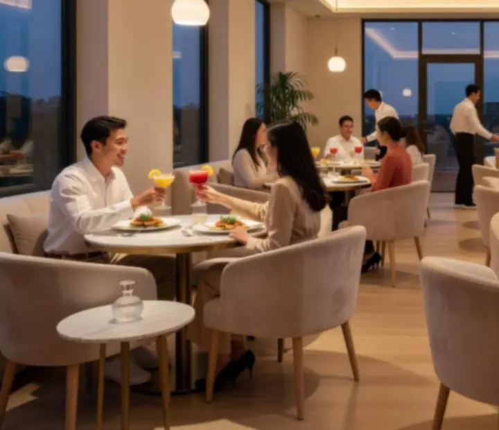 Moderní restaurace Moraveento s posezením a osvětlením